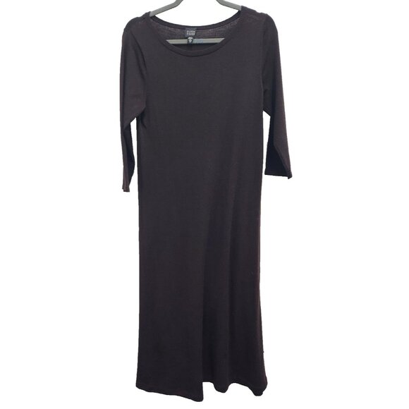 Eileen Fisher Womens Maxi Dress Small Brown 3/4 Sleeve Wool Minimalist Modest - Picture 1 of 8